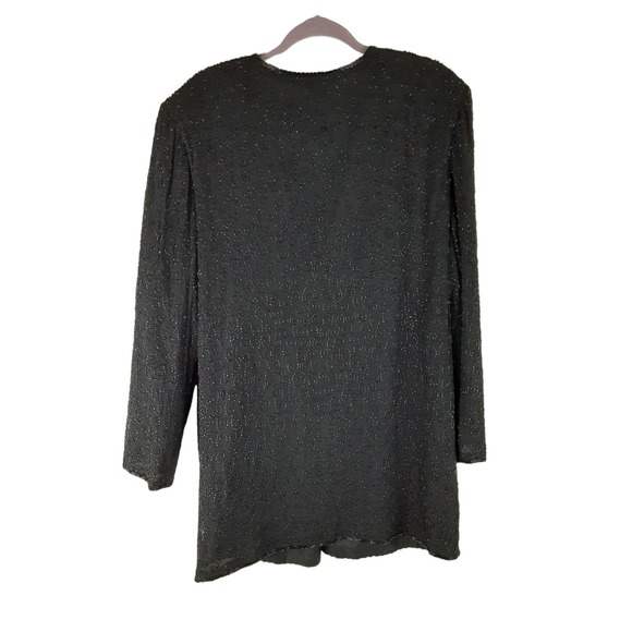 Vintage Niteline by Della Roufogali Black 100% Silk Beaded Blazer Jacket XL - Picture 5 of 12